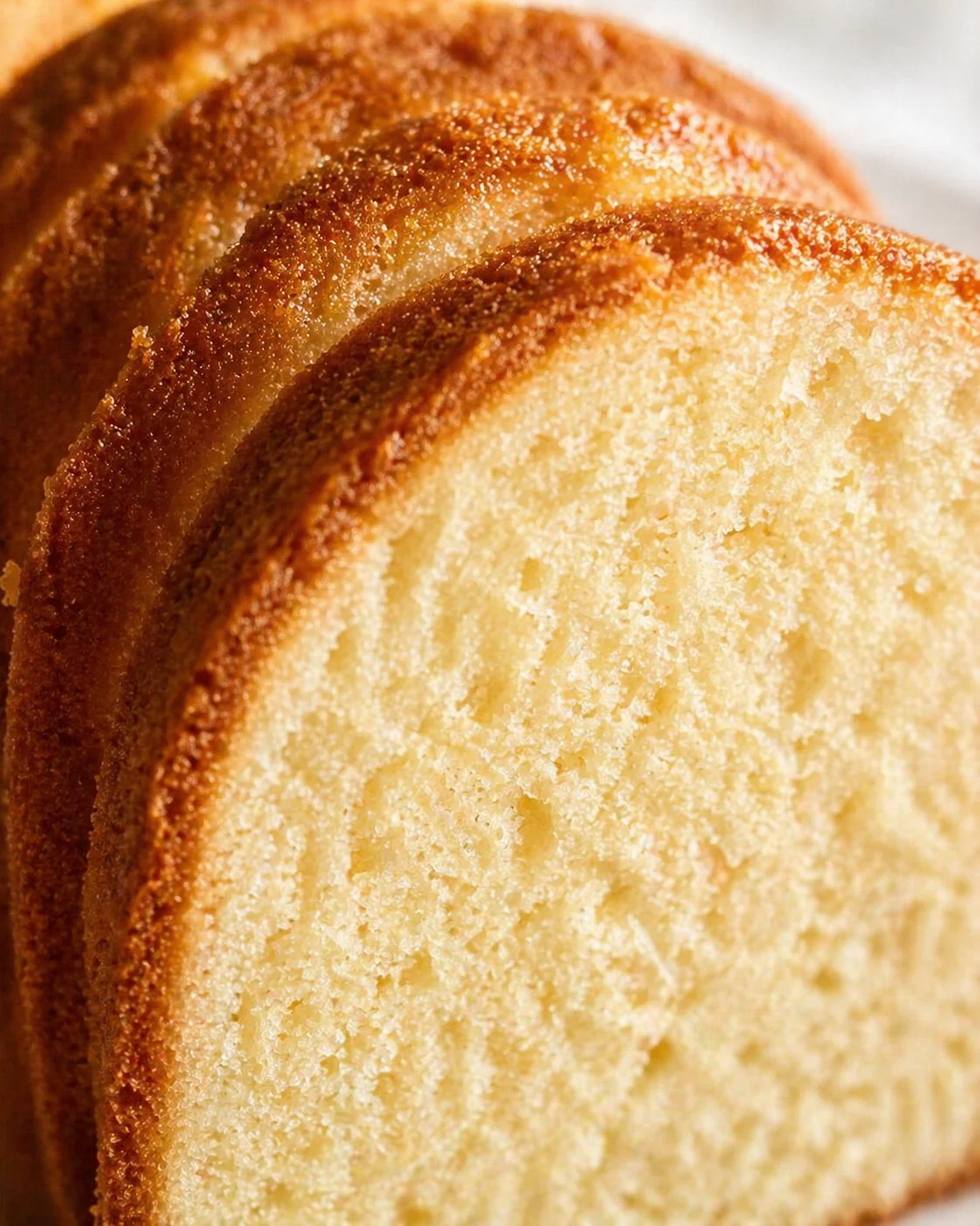 Close-up of sliced brioche with a glossy golden crust and pale crumb.