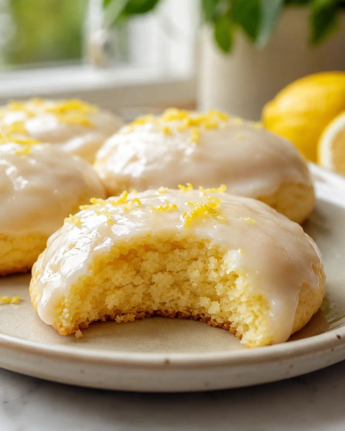Delicious lemon meltaway cookies topped with sweet lemon glaze and fresh lemon zest