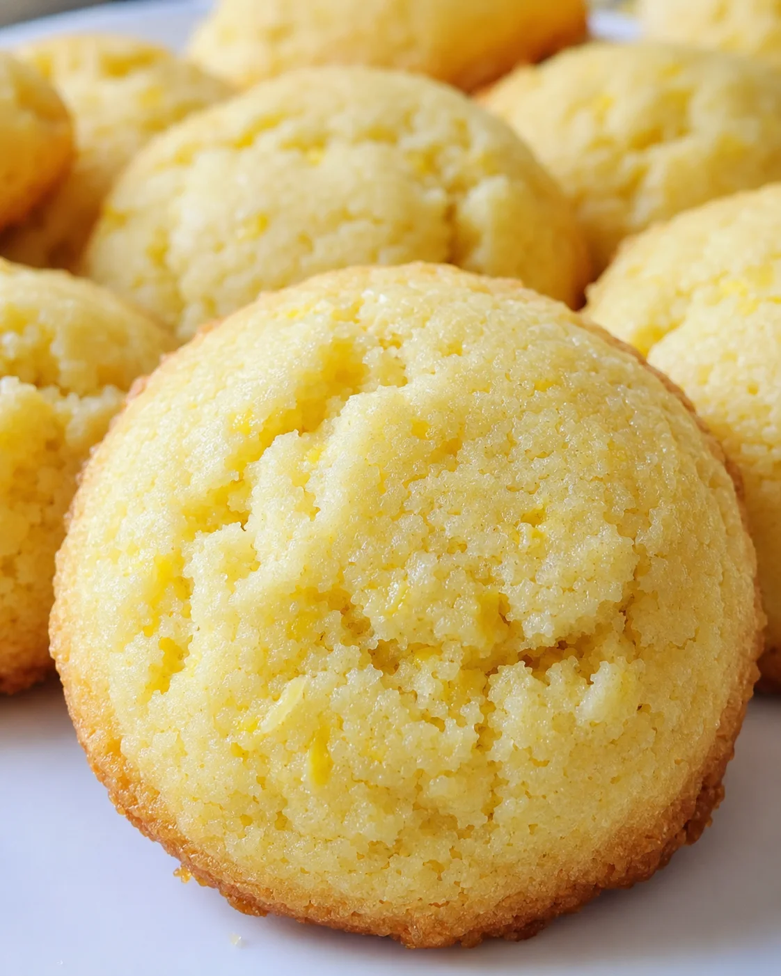 Close-up of soft, lemony pound cake cookies with a golden crust.