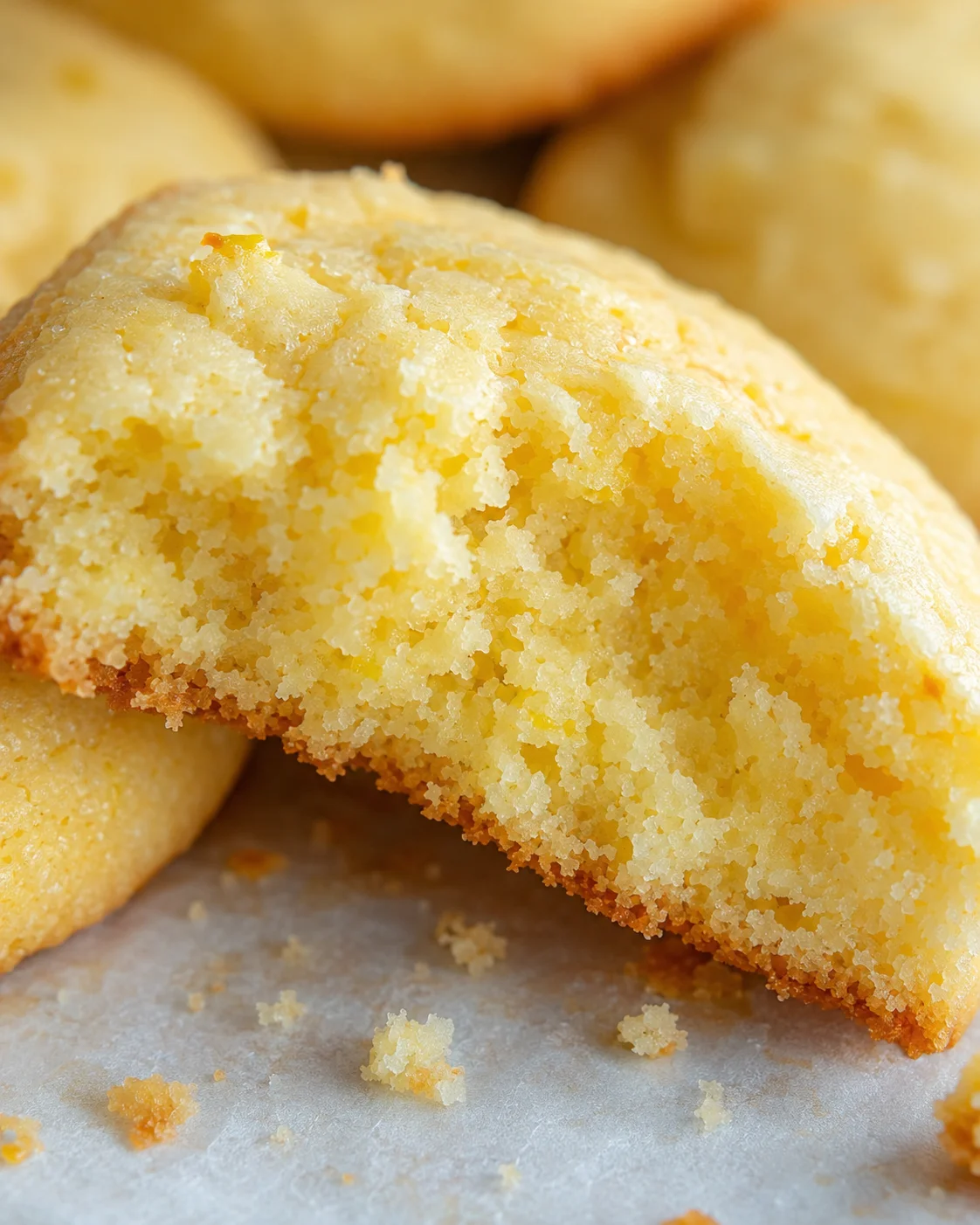 Close-up of soft, buttery Lemon Pound Cake Cookies with a crumbly texture.