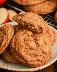 Close-up of chewy apple snickerdoodles with cinnamon sugar coating and caramelized apple chunks