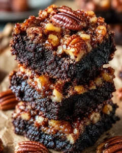 Rich, fudgy brownies topped with caramelized pecans and crunchy pecan halves.