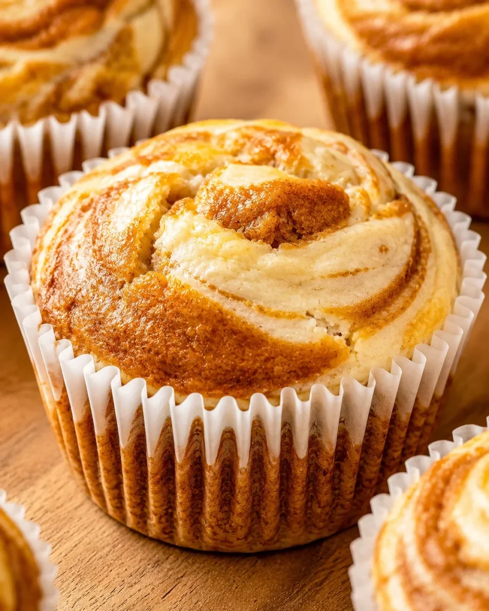 Delicious moist pumpkin muffins with swirled cream cheese topping, perfect for fall.