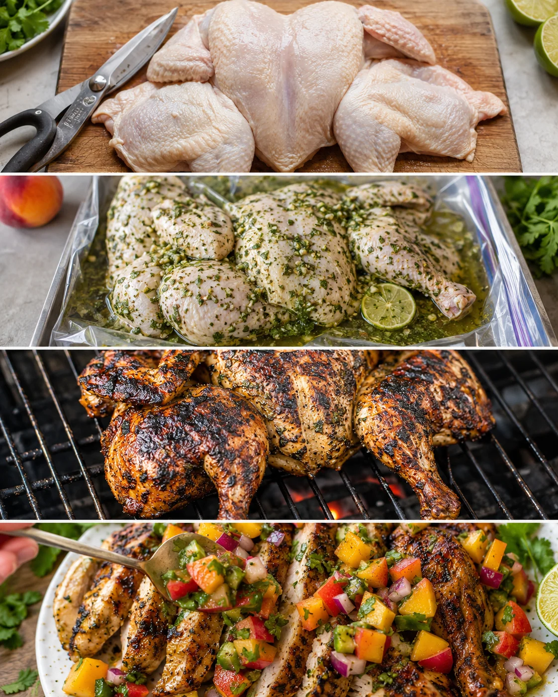 Delicious grilled chicken with cilantro lime marinade and vibrant peach salsa