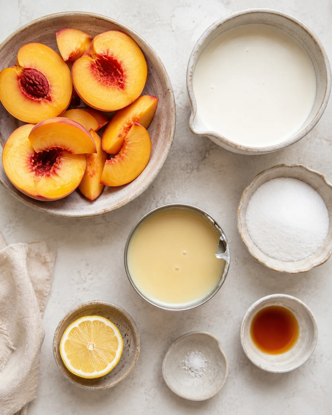 Creamy homemade ice cream with roasted peaches and caramelized flavor.