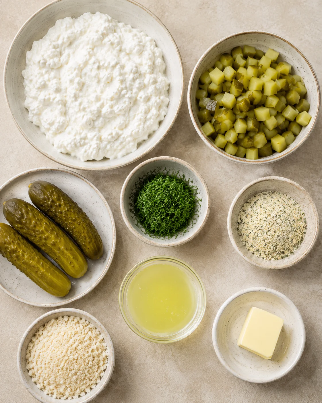 Creamy dip with chopped dill pickles and toasted panko crumbs topping.