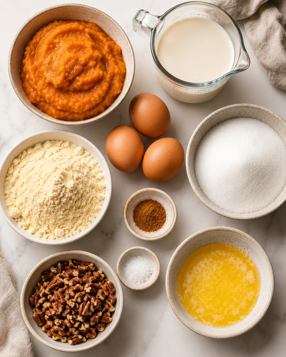 Gathering ingredients for a cozy fall pumpkin crunch cake dessert.