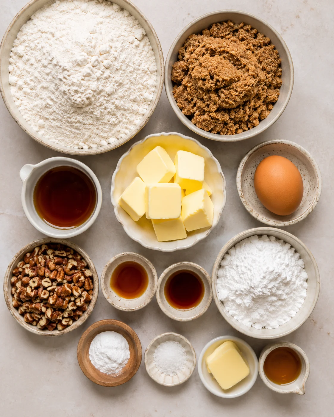 Bowl of ingredients for maple brown sugar cookies including flour, butter, sugar, and maple syrup.