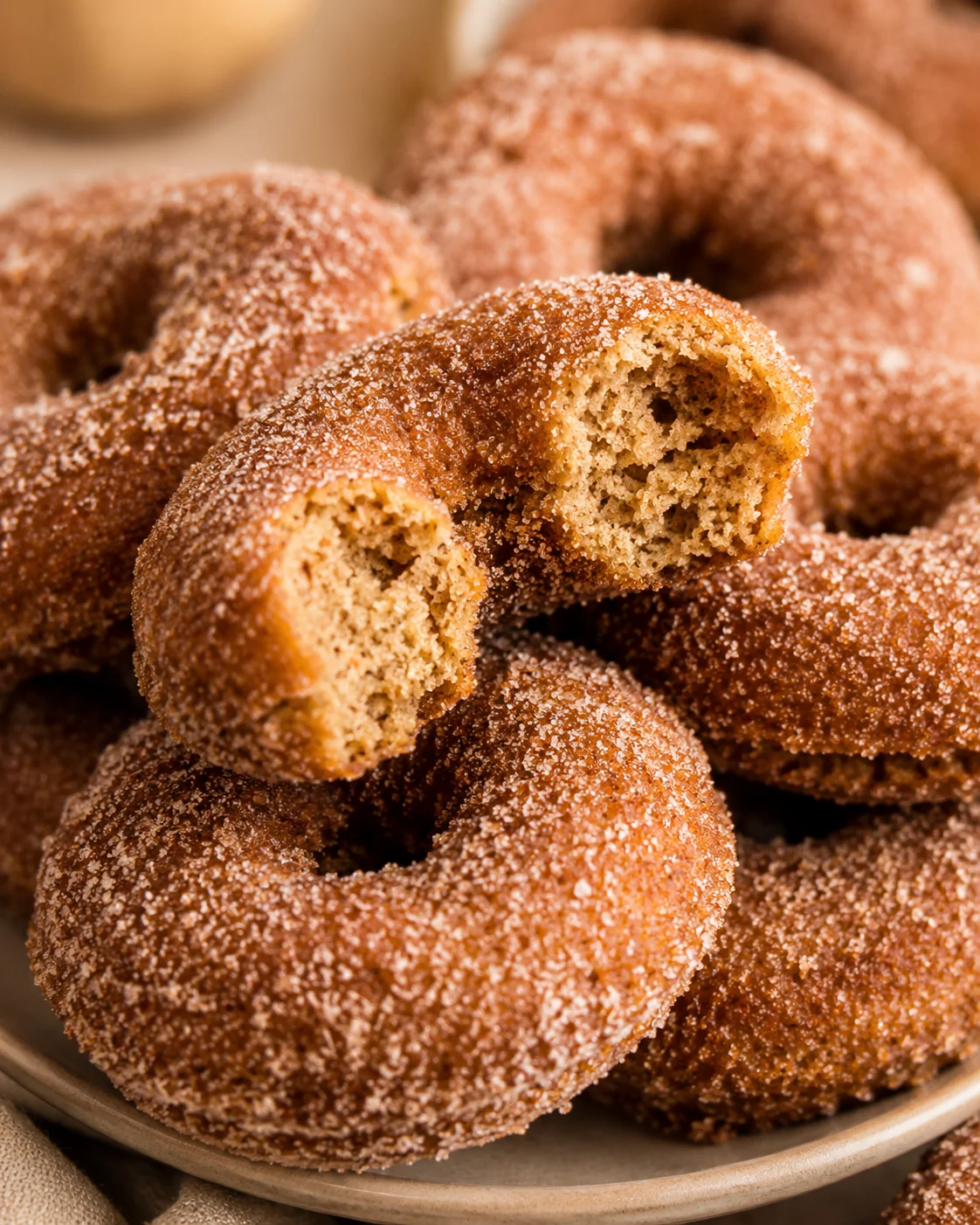 Delicious baked apple cider donuts with cinnamon sugar coating.