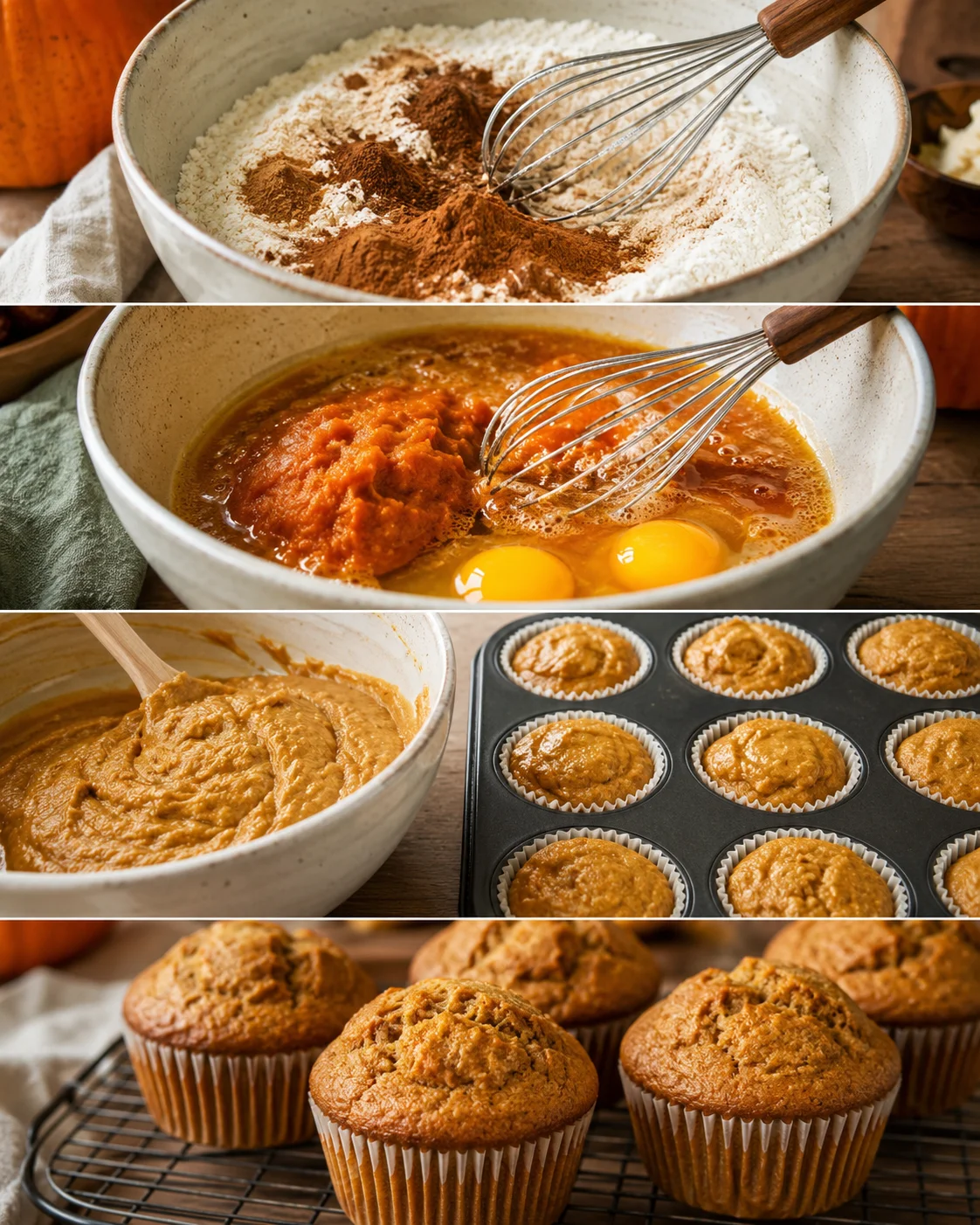 Warm, freshly baked pumpkin muffins with cinnamon and spices, ready to enjoy.