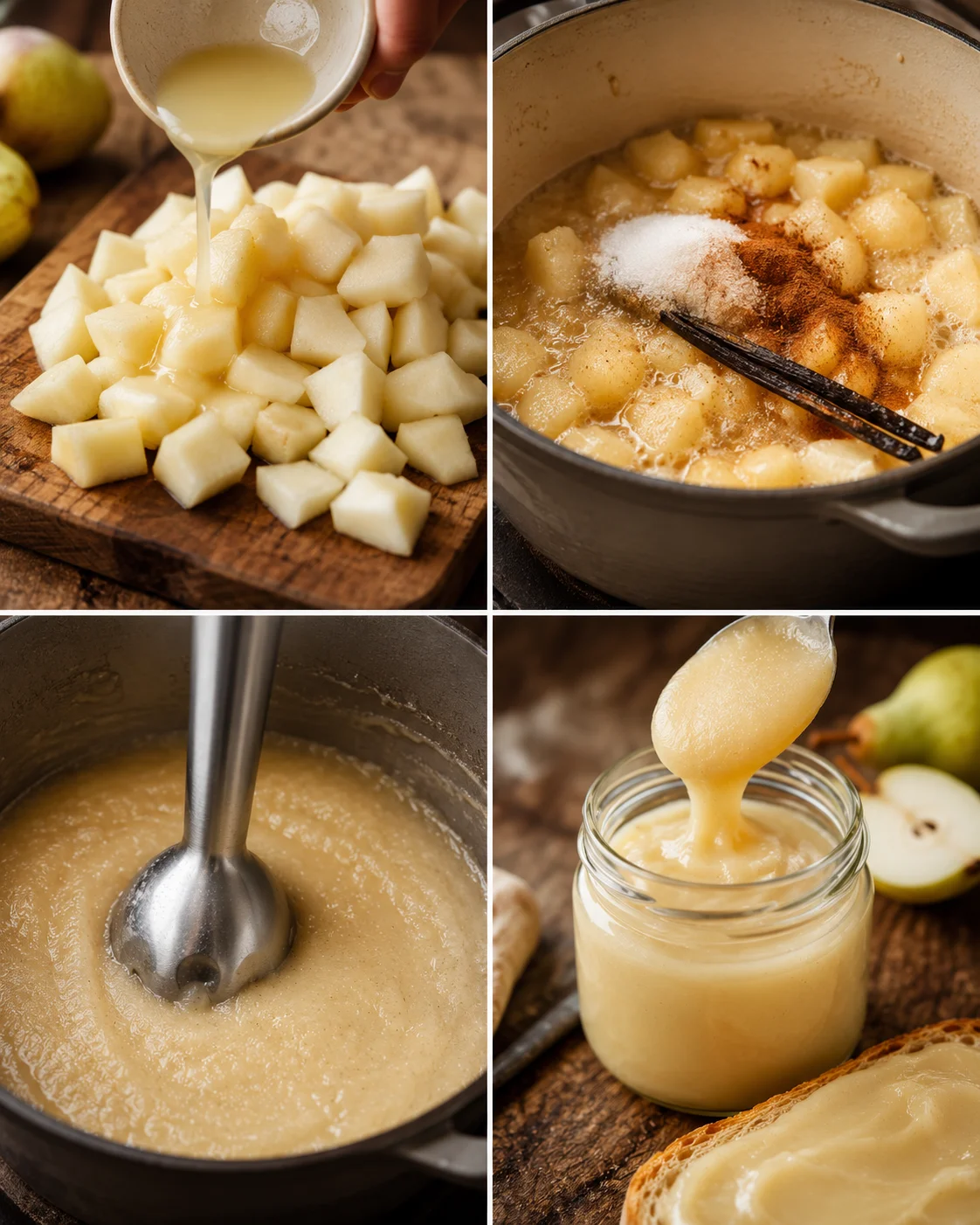 Creamy pear vanilla butter spread with cinnamon served on toast