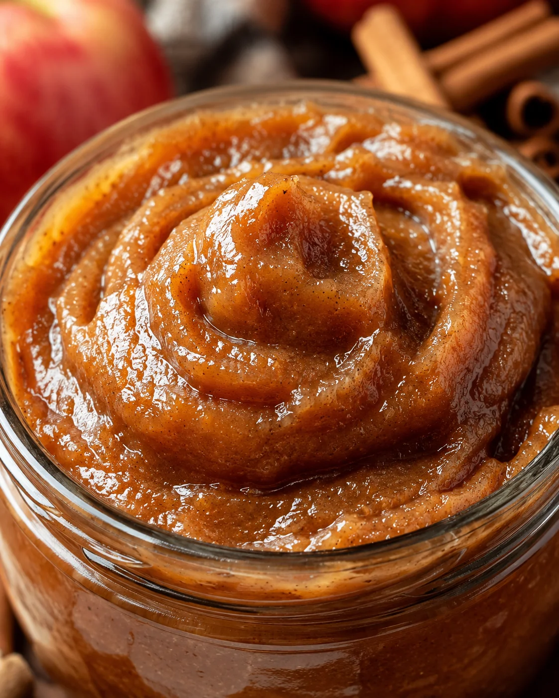 Creamy apple butter with warm chai spices in a jar.