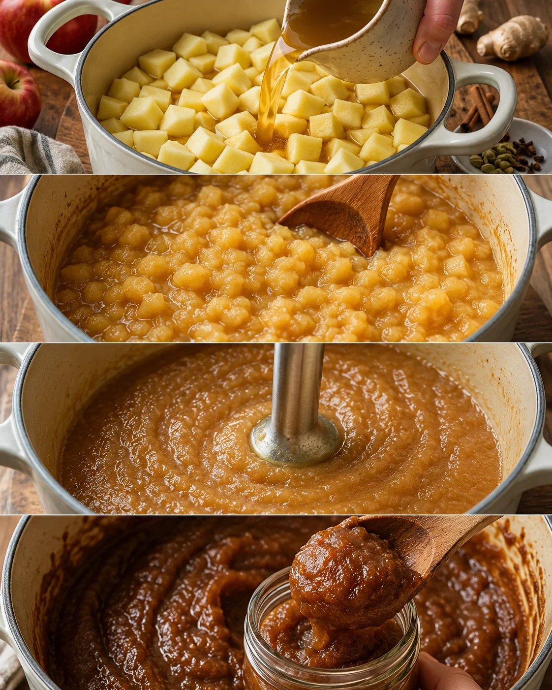 Preparation of apples and spices for chai apple butter spread