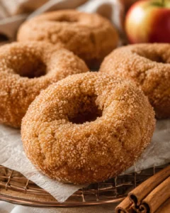 Delicious gluten-free baked apple cider donuts with cinnamon-sugar topping.