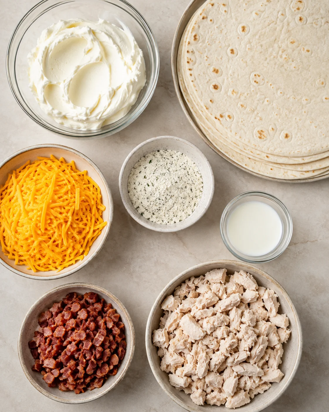 Top-down ingredients for Crack Chicken Pinwheels
