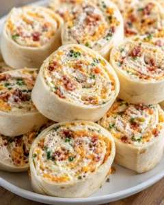 Crack Chicken Pinwheels stacked on a white plate