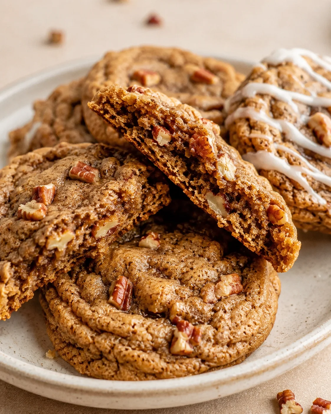 Delicious fall cookies with maple syrup and crunchy pecans on a plate