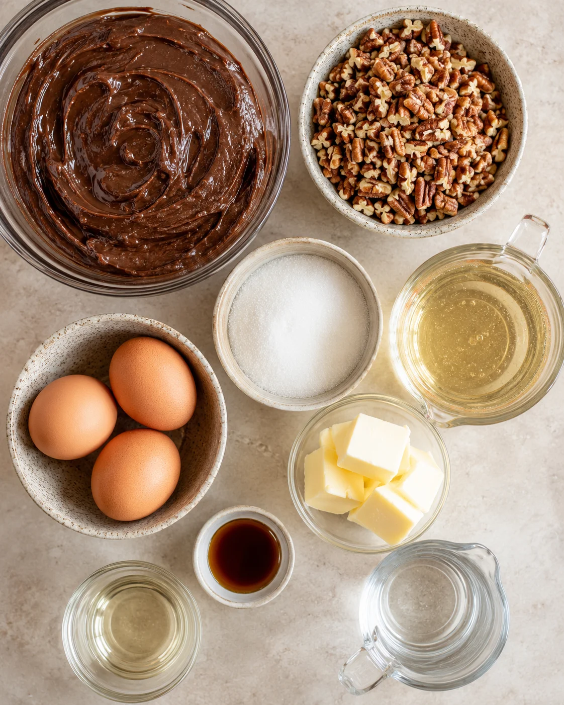 Chocolate brownies topped with gooey pecan pie filling and chopped pecans