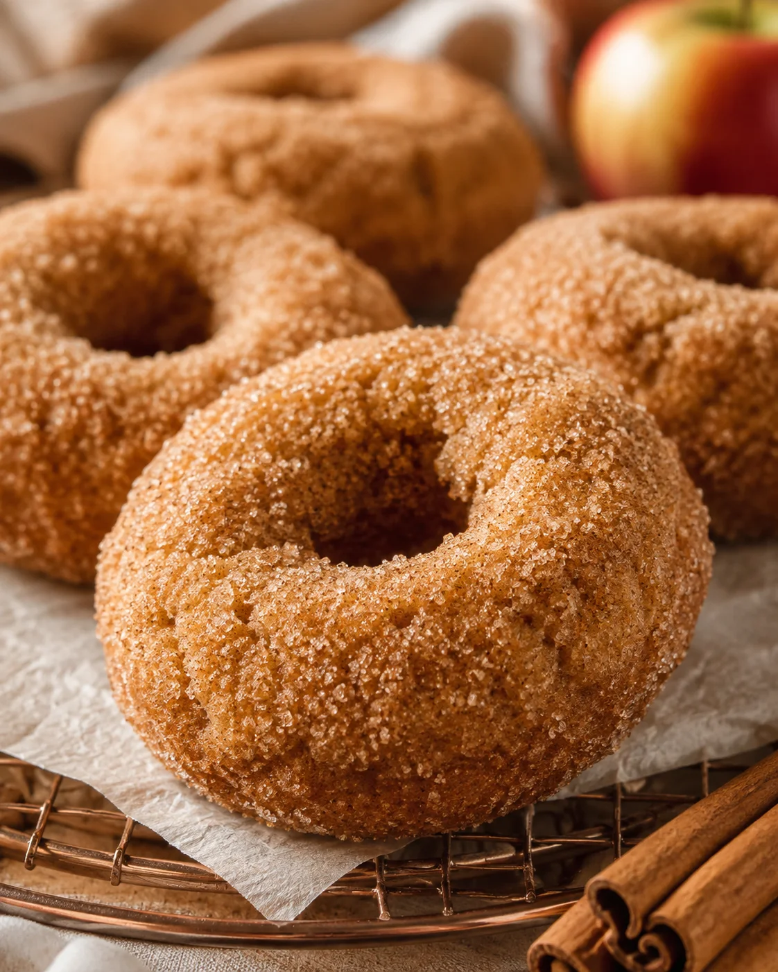 Delicious gluten-free baked apple cider donuts with cinnamon-sugar topping.