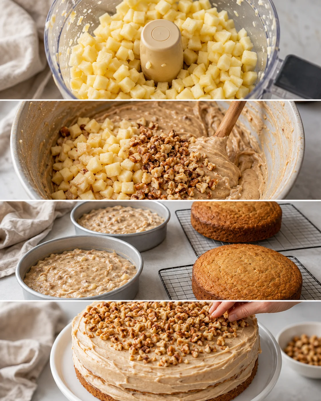 Delicious apple spice cake topped with toasted walnuts and cream cheese frosting.