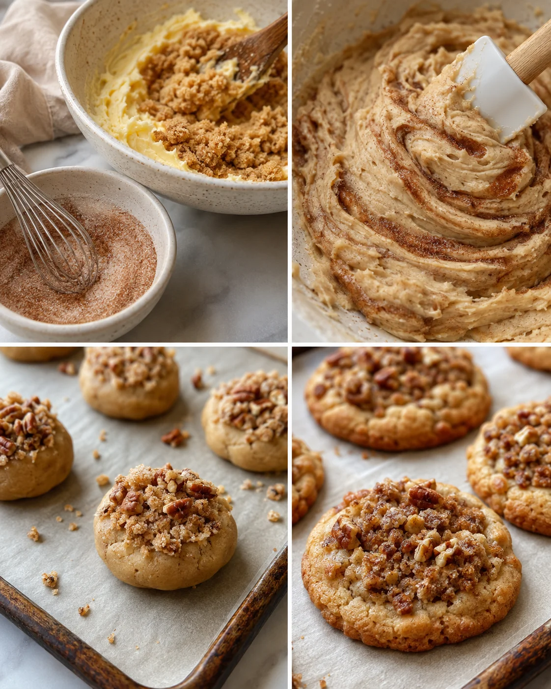 Close-up of freshly baked maple pecan crumble cookies with crunchy topping.