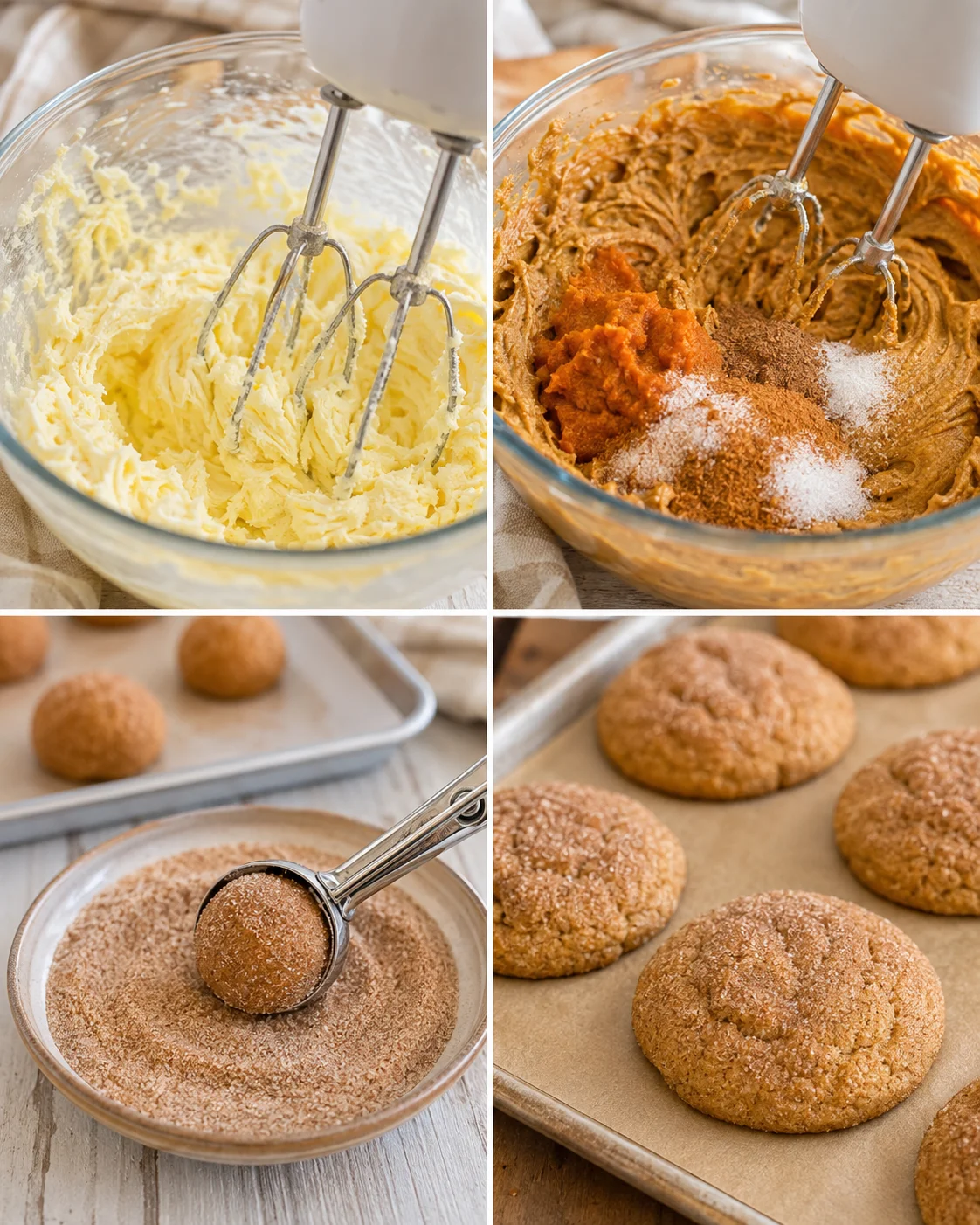 Chewy pumpkin snickerdoodle cookies rolled in cinnamon sugar and spices.