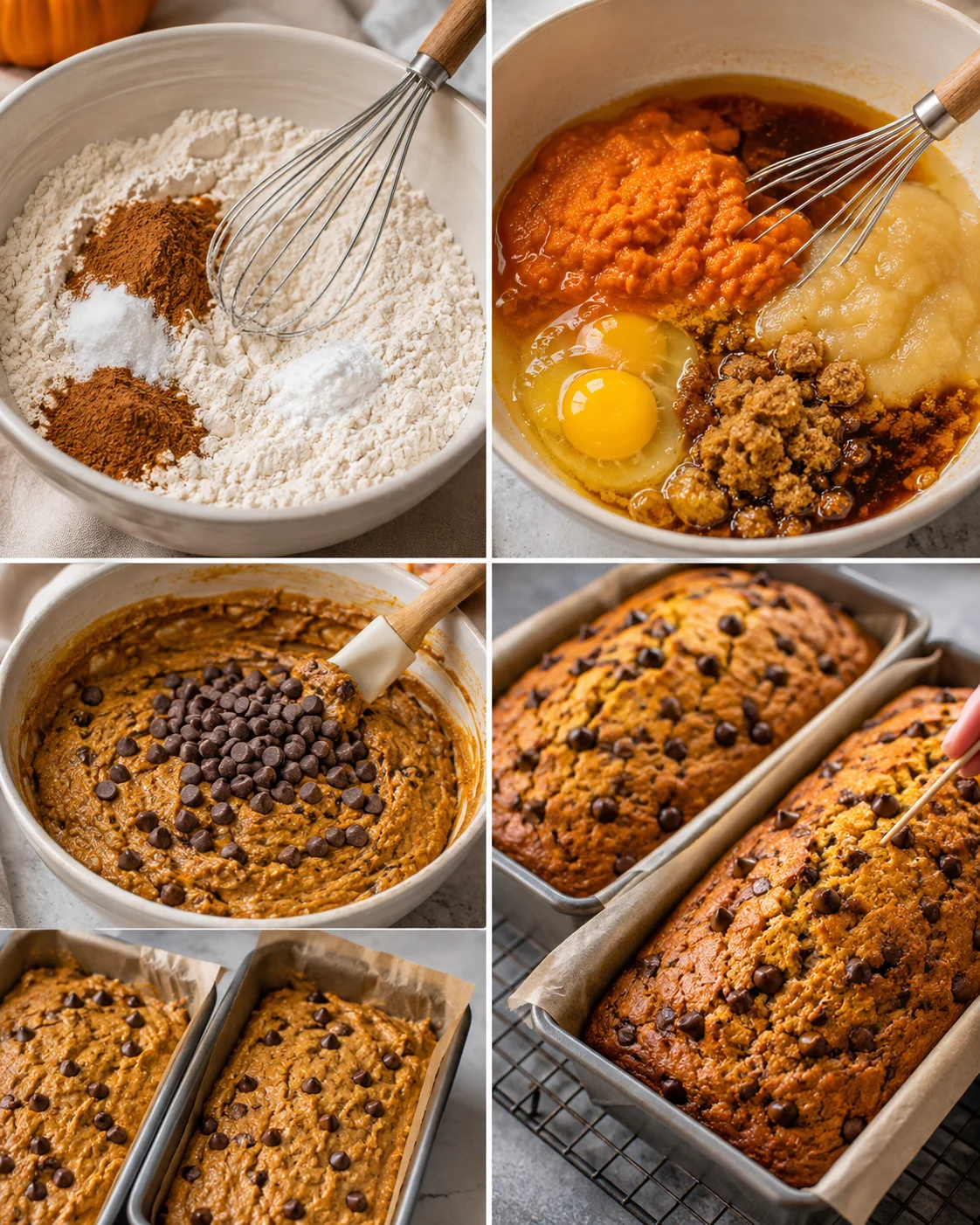 Homemade moist pumpkin bread loaded with chocolate chips and warm spices.
