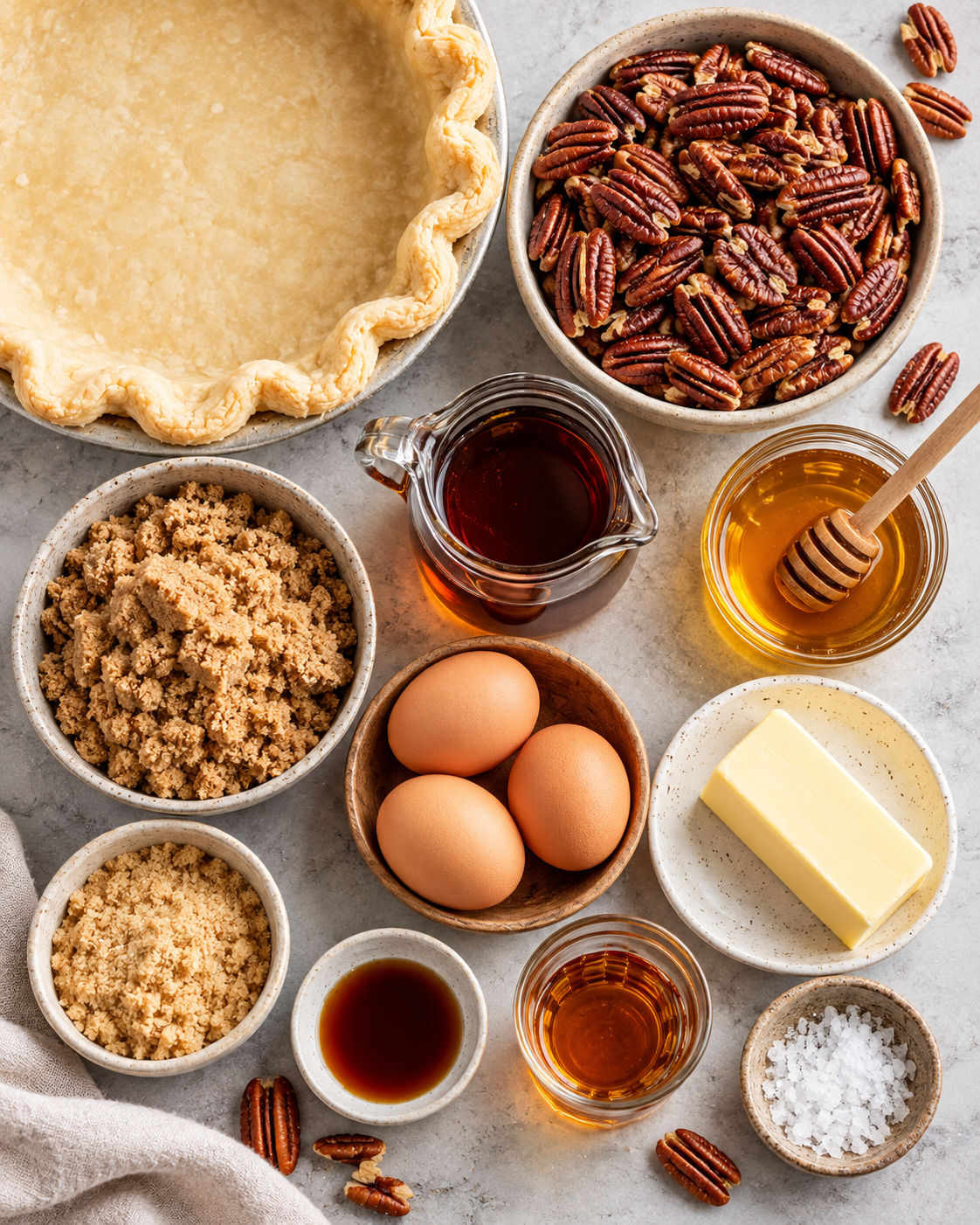 Maple-Honey Pecan Pie with a Gooey Center ingredients