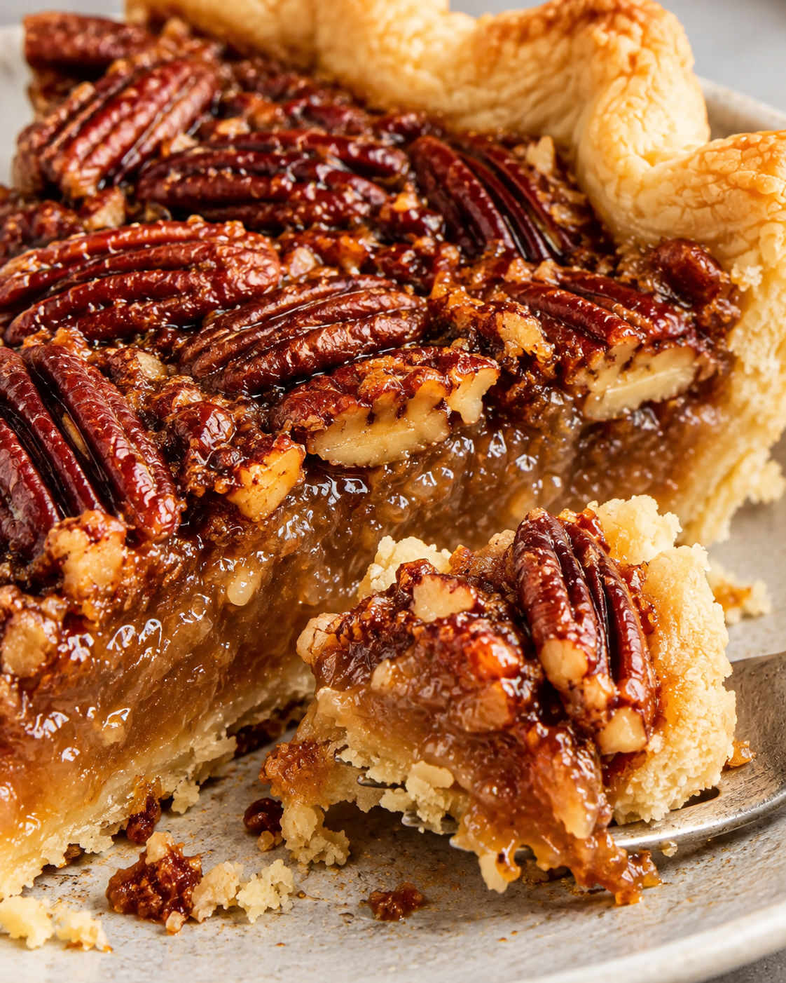 Maple-Honey Pecan Pie with a Gooey Center texture