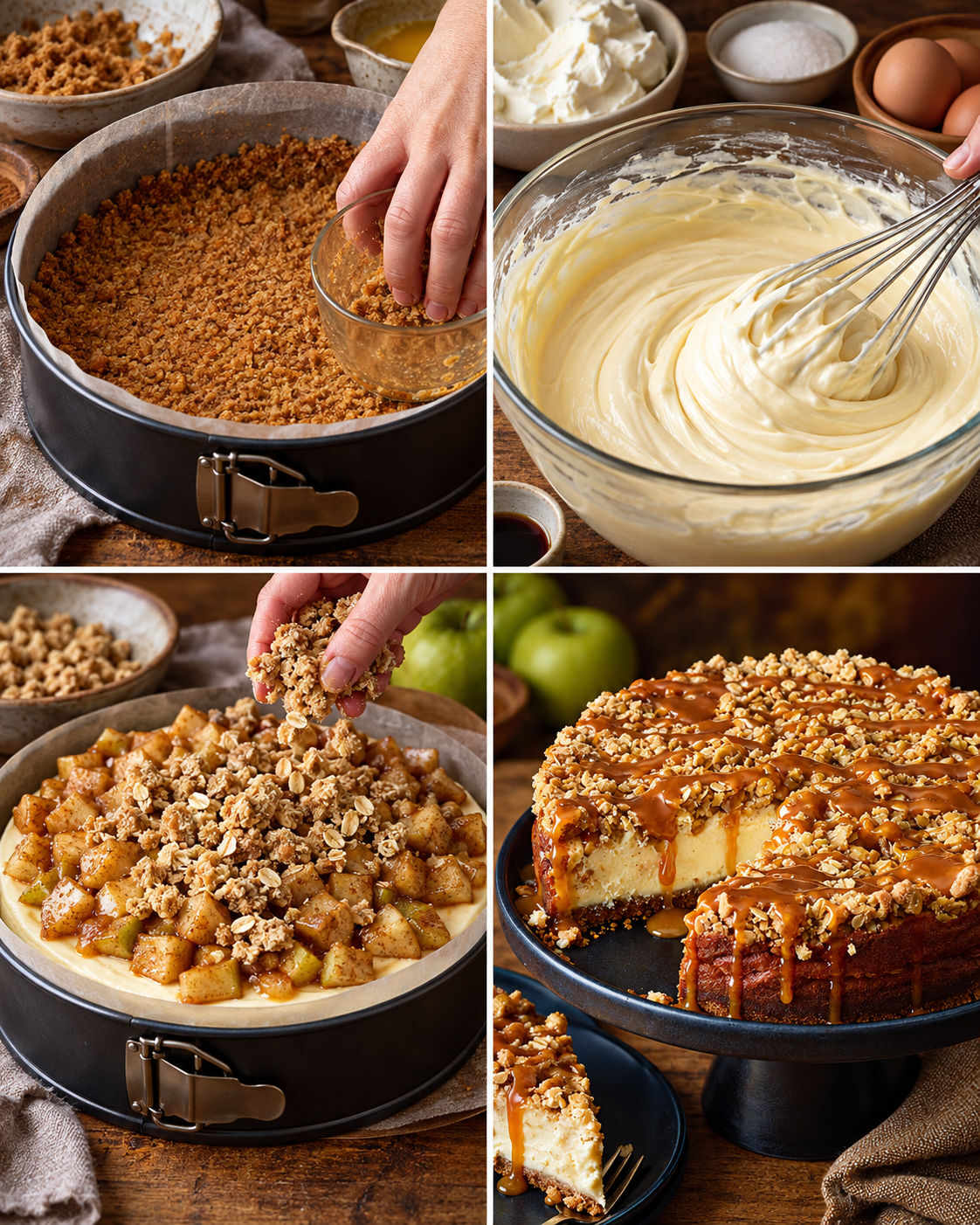 Apple Crumble Cheesecake steps