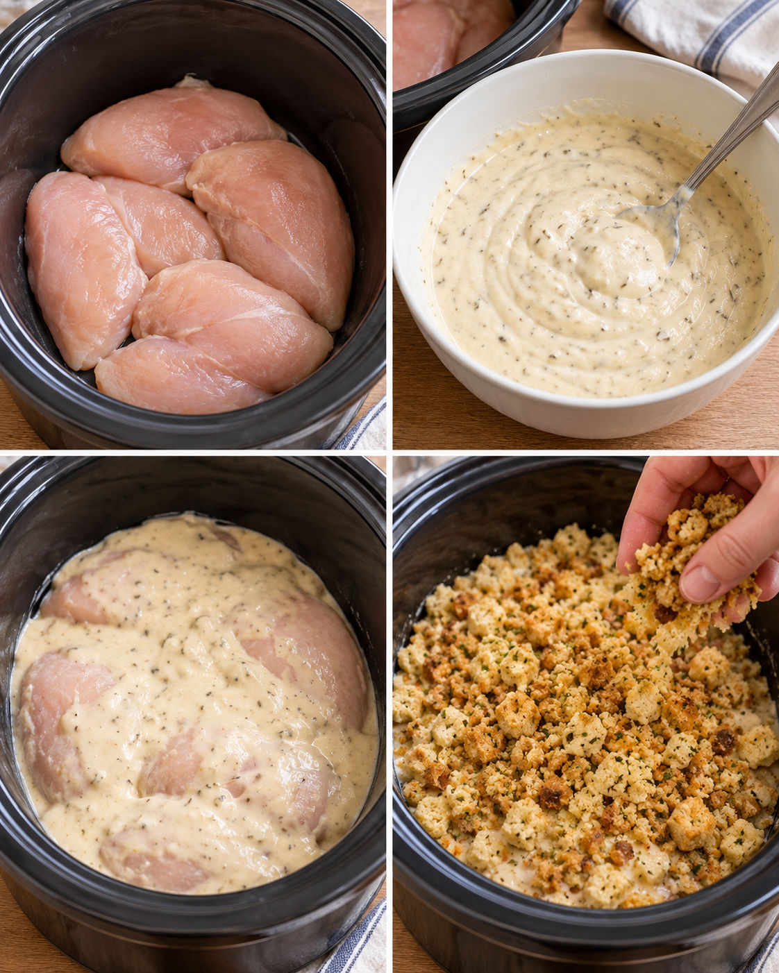Easy Crockpot Chicken and Stuffing steps